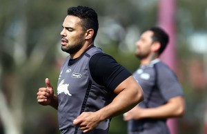 Ben Te'o at practice with the South Sydney Rabbitohs