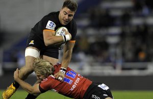Try scorer Facundo Isa protects the ball for the Jaguares