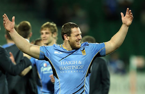 Guy Millar of the Force celebrates after a win over the Waratahs