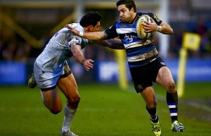 Horacio Agulla of Bath is tackled by Bryce Heem of Worcester