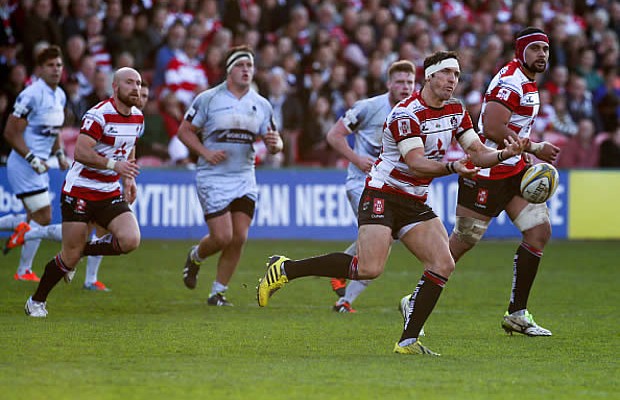 James Hook of Gloucester passes the ball out