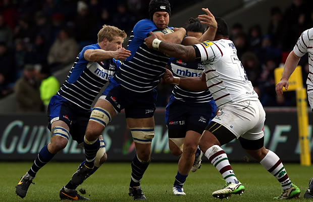 Josh Beaumont defends the ball for Sale Sharks