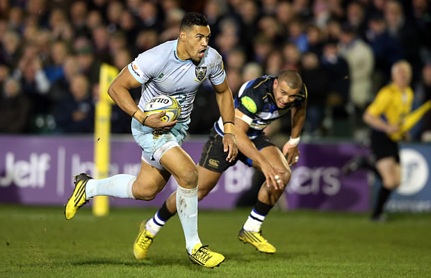 Luther Burrell makes a break for Saints which leads to a try