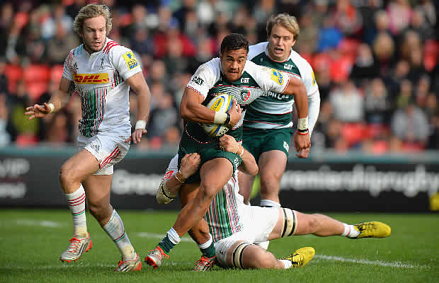 Peter Betham breaks out for Leicester Tigers
