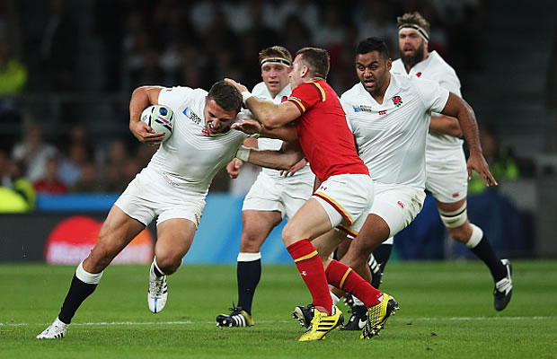 Sam Burgess on the attack for England