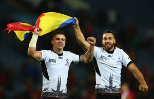 Valentin Calafeteanu celebrates a Romanian victory