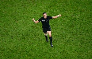 Dan Carter celebrates winning the Rugby World Cup