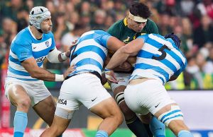 Francois Louw defends the ball for South Africa