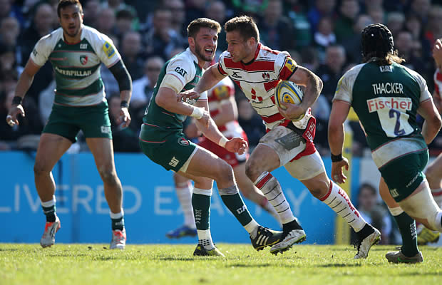 Henry Trinder on the run for Gloucester against Leicester