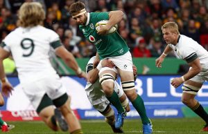Iain Henderson tries to break through South African's defence