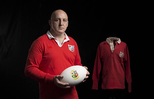 Keith Wood models a limited edition Lions shirt from Canterbury