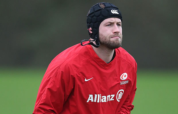 Kieran Low looks on during the Saracens training session