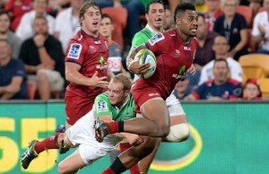 Samu Kerevi on the attack for the Reds.