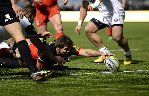Schalk Brits reaches out to score a crucial try for Saracens