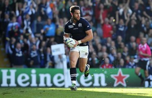Sean Maitland on his way to the tryline for Scotland