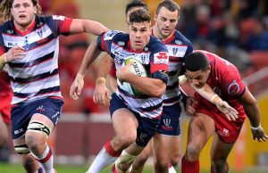 Try scorer Tom English on the run for the Melbourne Rebels