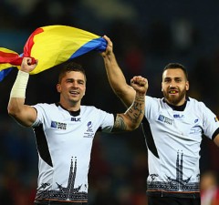Valentin Calafeteanu celebrates a Romanian victory