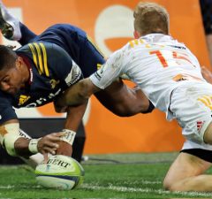 Waisake Naholo scores in the corner for the Highlanders